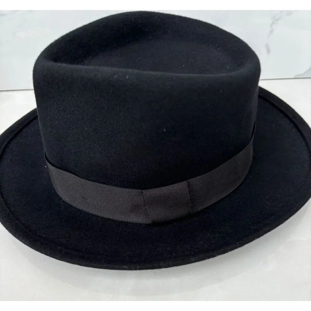 Zara Womens Vintage Wide Brim Wool Fedora Hat With Band Blue Sz M